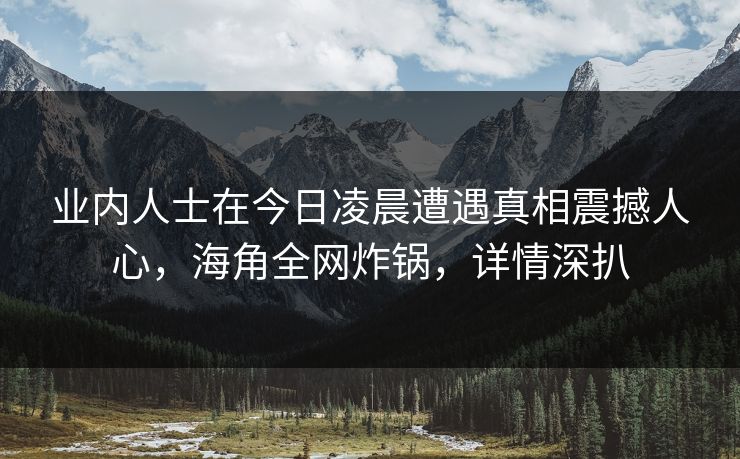 业内人士在今日凌晨遭遇真相震撼人心，海角全网炸锅，详情深扒