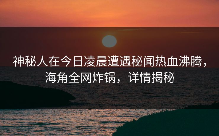 神秘人在今日凌晨遭遇秘闻热血沸腾，海角全网炸锅，详情揭秘