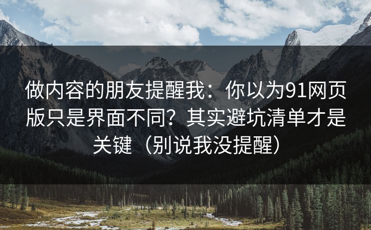 做内容的朋友提醒我：你以为91网页版只是界面不同？其实避坑清单才是关键（别说我没提醒）